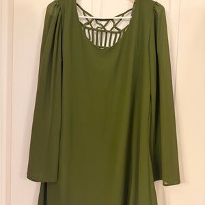 Chic midi long Sleeve sheath Olive Dress
